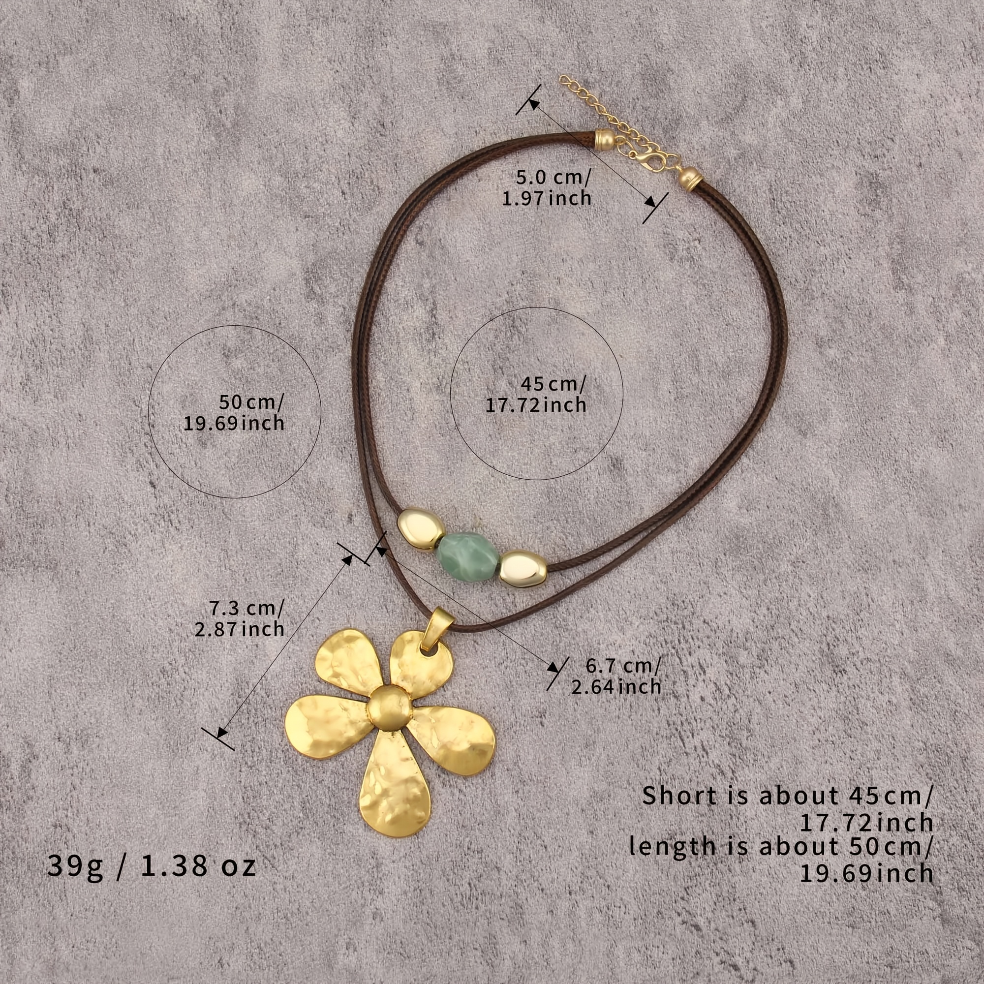 Women's Bohemian Style Double Layer Brown Rope Necklace with Flower Pendant